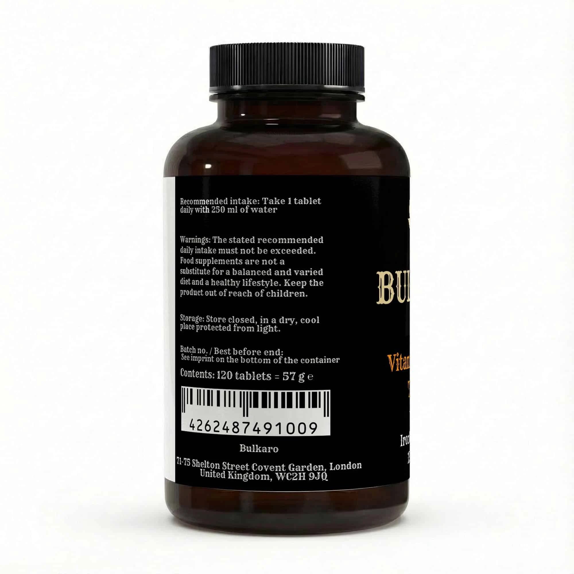 Bulkaro Iron + Vitamin C Tablets (120 Vegan Tablets)