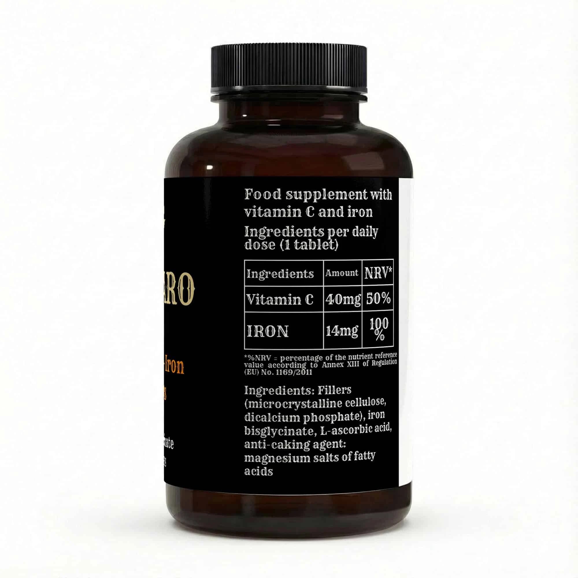Bulkaro Iron + Vitamin C Tablets (120 Vegan Tablets)