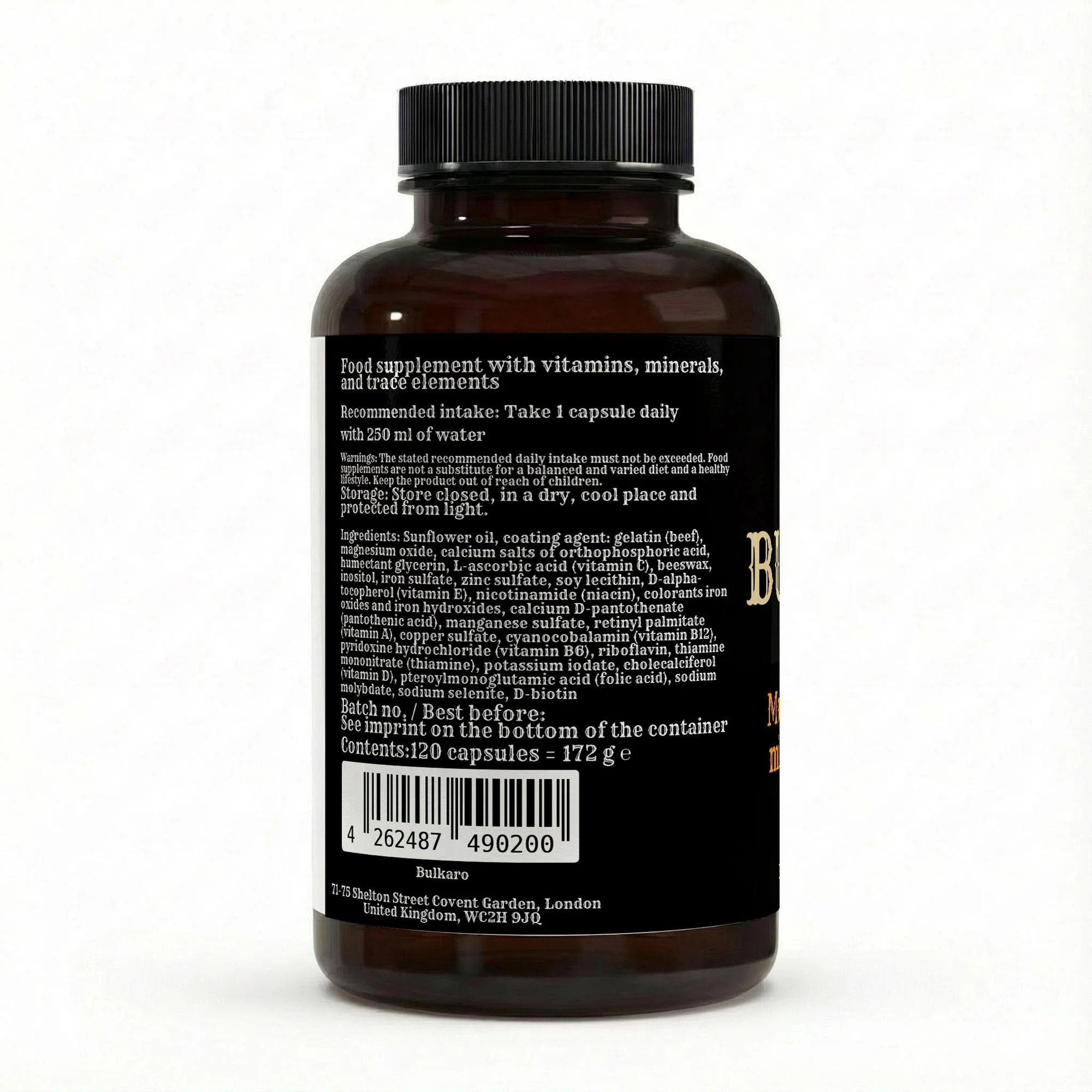 Bulkaro Multivitamin & Mineral Complex (120 Softgel Tablets)